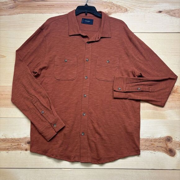 Lucky Brand Shirt Large Orange Button Up Knit Long Sleeve - Picture 2 of 11